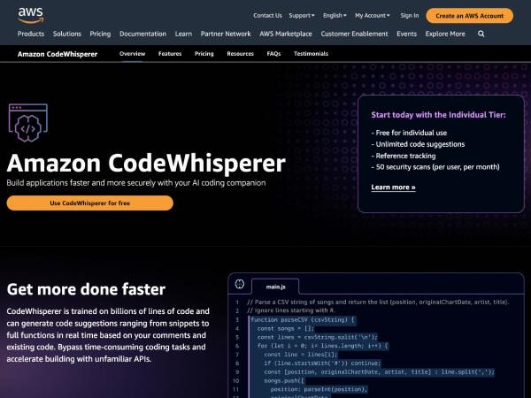 CodeWhisperer首页 亚马逊推出的免费AI编程助手 aws amazon 酷米站长网