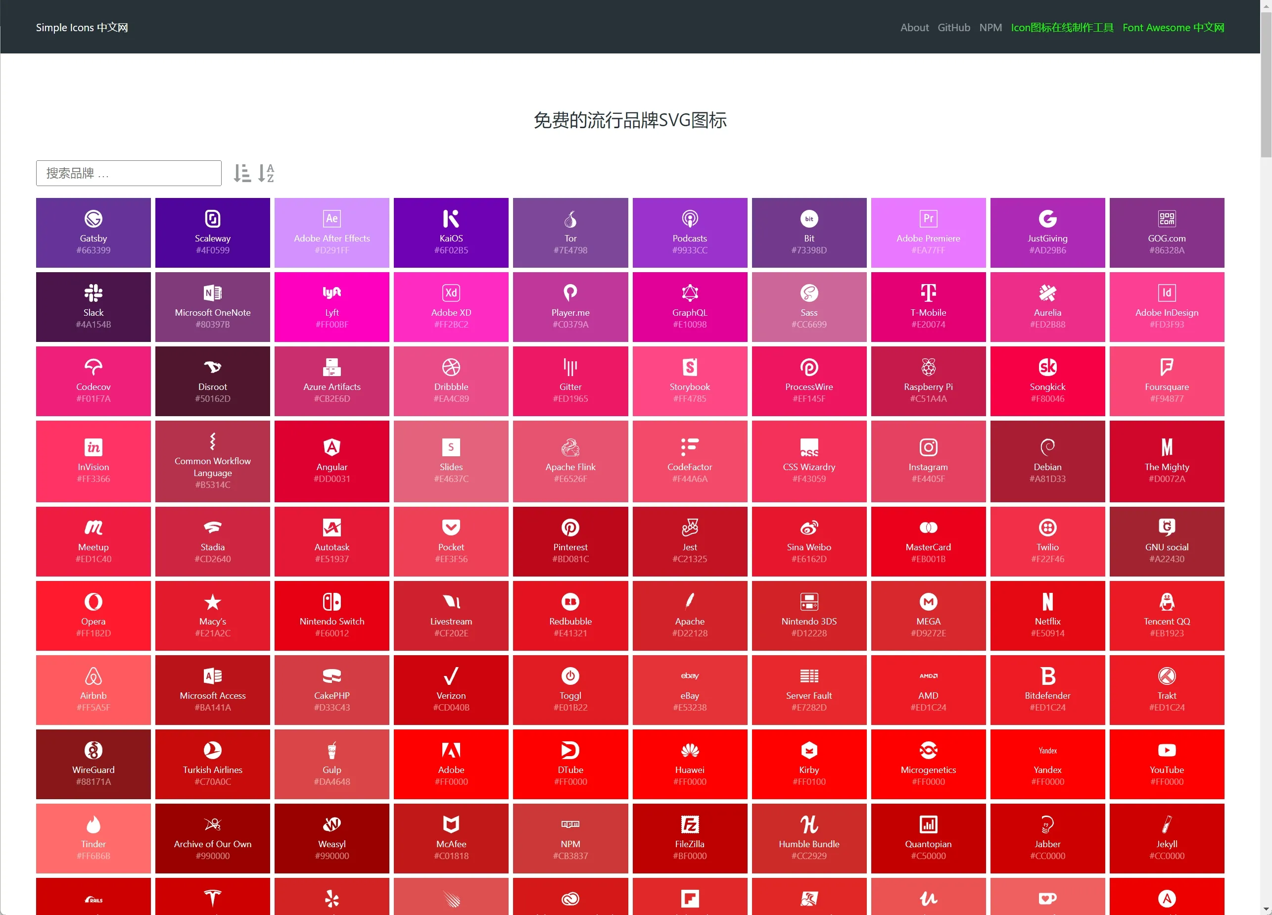 SimpleIcons首页 - 免费的流行品牌SVG图标(simpleicons.p2hp.com) - 酷米站长网