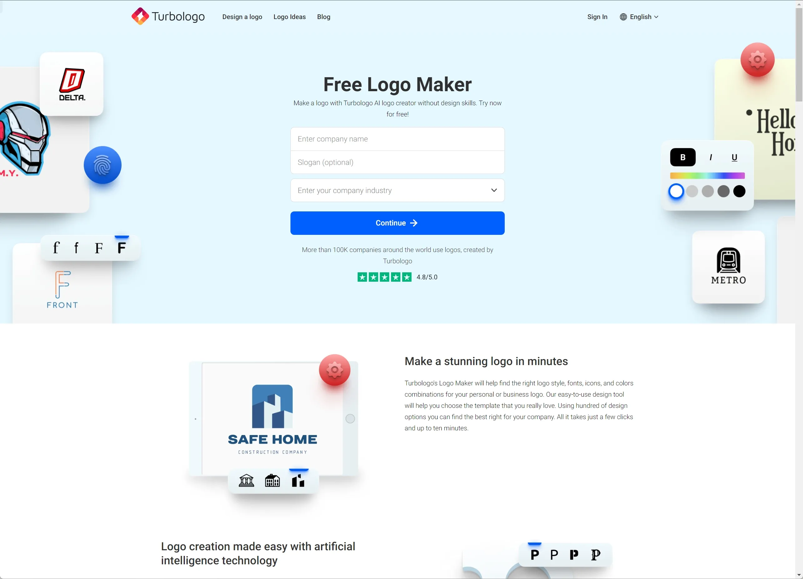 AI Logo Maker首页 - 在几分钟内制作令人惊叹的徽标(turbologo.com) - 酷米站长网